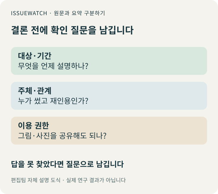 자료의 대상 기간 작성 주체와 남은 질문을 나누는 자체 도식